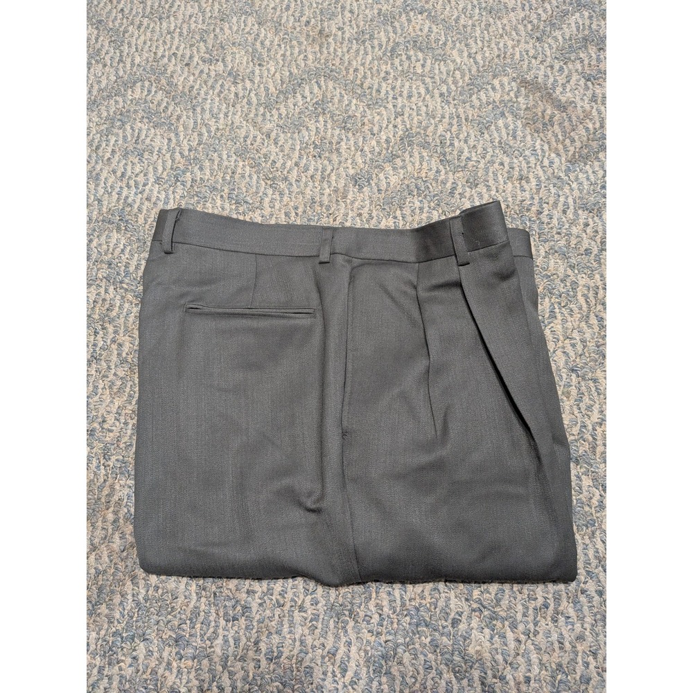 Vintage Mens Charcoal Gray Wool Blend Pleated Cuffed Dress Pants RN47338